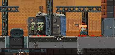 Character shooting zombies in a 2D sidescroller game